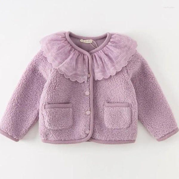 Куртки для маленьких девочек, зимние пальто, милый кружевной воротник, теплый кардиган из искусственного меха, модные детские топы, детская одежда на день рождения, пальто