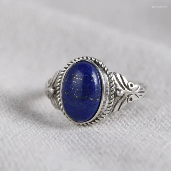 Cluster Ringe FNJ 925 Silber Ring für Frauen Schmuck Original Reine S925 Sterling Natürliche Lapis Lazuli Vintage