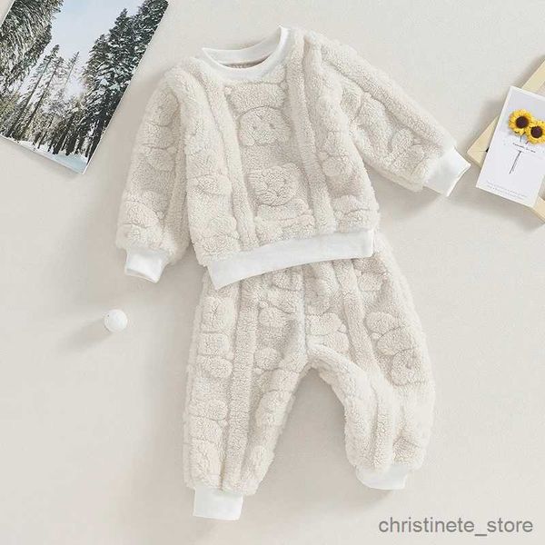 Set di abbigliamento FOCUSNORM 0-3Y Autunno Inverno Neonati maschi Set di vestiti per ragazze 2 pezzi Furry Bear Manica lunga Pullover Felpa Pantaloni R231215