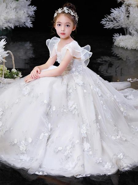 Платья для девочек Вечернее платье принцессы для девочек Бальное платье с цветочным принтом и открытой спиной Одежда для свадьбы, банкета, длинная