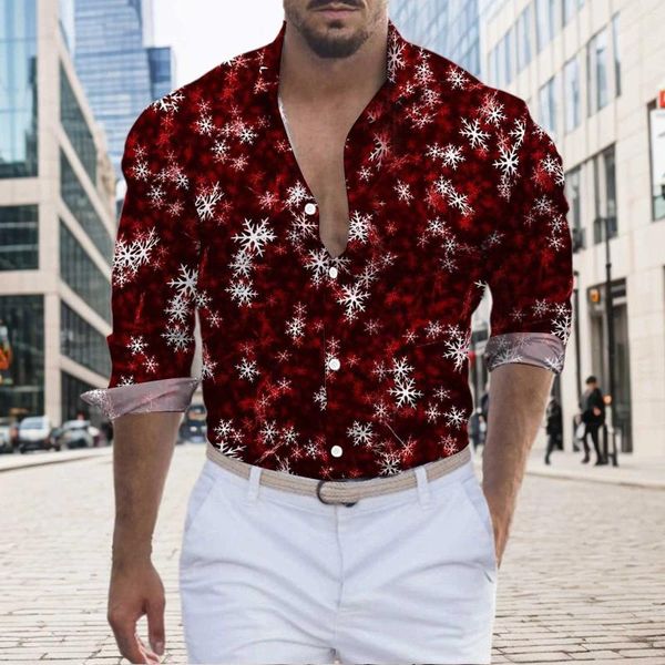 Männer Casual Hemden Taste Schneeflocke 3d Druck Schlank Weihnachten Blusen Navidad Urlaub Tops Feier Party Camisas De Hombre