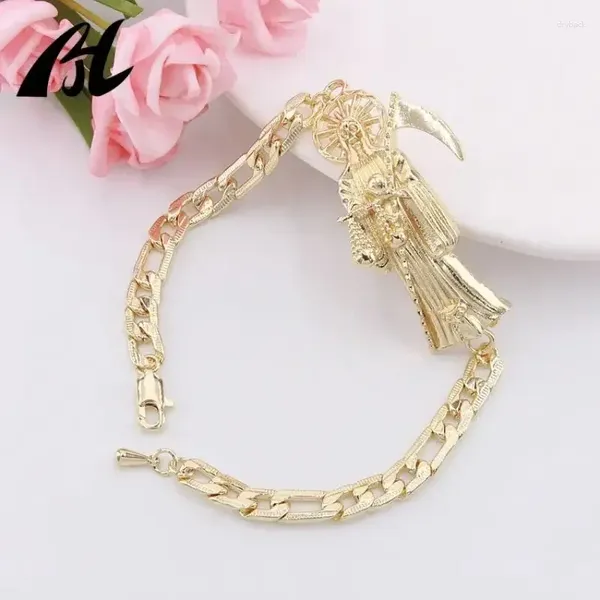 Link Armbänder Männer Pulseras Oro Laminado 14K 18K vergoldet Religiöser Schmuck Heiliger Tod Santa Muerte Armband Charms Großhandel