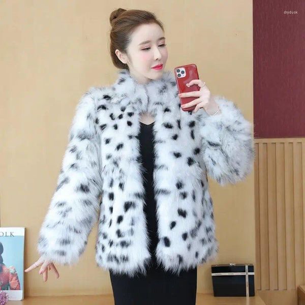 Pele feminina 2023 leopardo falso teddy jaquetas blazers trench coats roupas mangas compridas parkas pesado para baixo inverno elegante topo q27