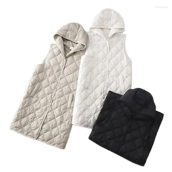 Coletes femininos leves para baixo algodão colete outono/inverno quente puffer casaco com capuz sem mangas jaqueta longa feminino outerwear