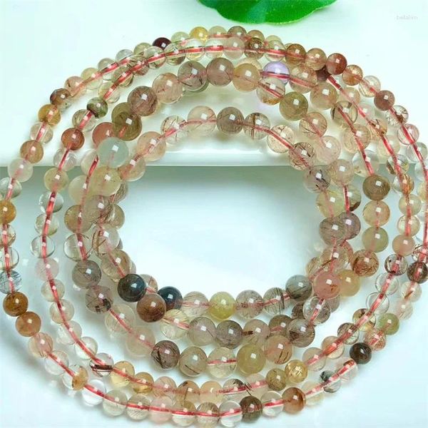 Braccialetti a maglie Bracciale a triplo cerchio di quarzo rutilato colorato naturale Bracciale da donna con pietre preziose curative Braccialetti con filo di cristallo Regalo per gli amanti dei gioielli