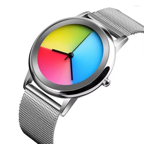 Relógios de pulso únicos mulheres relógios simples ultrafinos aço senhora relógio moda casual colorido mudando dial quartzo wriswatches presente especial