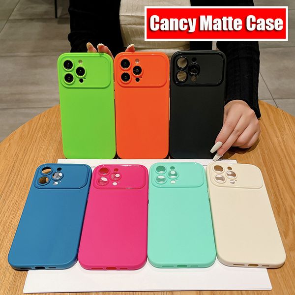 Capa para iPhone 15 Pro Max 14 Plus 13 Mini 12 11 Candy Color Lens Câmera de borracha de silicone TPU Proteção de armadura Capa fosca Armadura à prova de choque