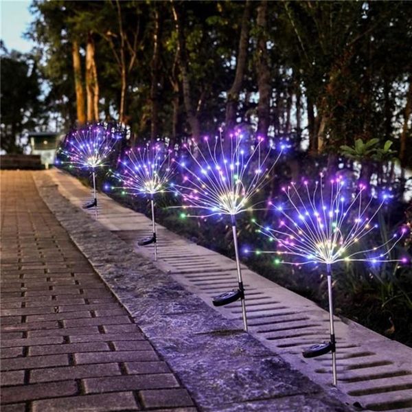 Luzes solares ao ar livre fio de cobre dandelion plugue do gramado luzes de fogos de artifício bateria embutida à prova dwaterproof água feriado brilhante props296g