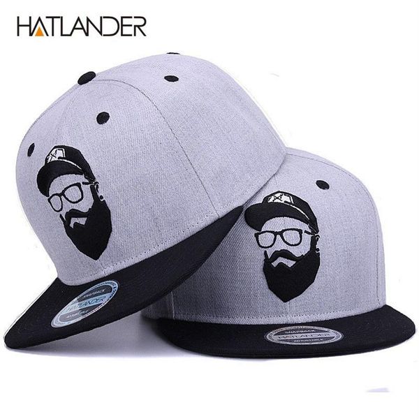 HATLANDEROriginal graue coole Hip-Hop-Kappe für Männer und Frauen, Vintage-Stickerei, Charakter-Baseballkappen, Gorras Planas Bone Snapback 21296z