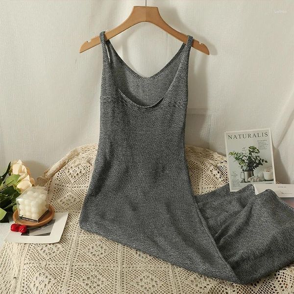 Casual Kleider Grau Strickband Kleid Weibliche Sommer 2023 Koreanische Mode Lange Erweiterte Elegante Ärmellose Gestrickte Für Frauen