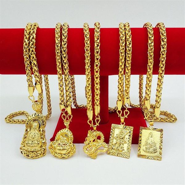 Китайское мужское ожерелье с покрытием из 18-каратного золота, кулон с 24 цепями, ювелирные изделия Gift275P