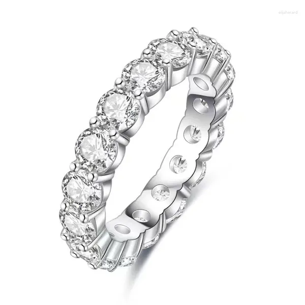 Ringos de cluster Real Moissanite D Color 7.0ct 925 Sterling Silver Eternity for Women empilhada com a aliança de casamento Fine Jewelry Gift