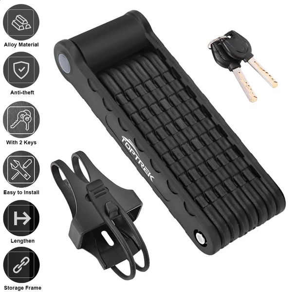 Bloqueios de bicicleta Toptrek Bloqueio de bicicleta Dobrável Bloqueio de bicicleta MTB Road Fold Lock Alta Segurança Anti-Roubo Scooter Elétrico E-Bike Acessórios de bicicleta 231214