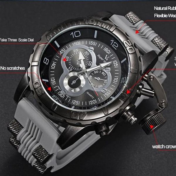 Relógio masculino 2023 v6 super velocidade silicone quartzo 3d superfície masculino relógio de hora analógico militar grande dial esporte homem watch2709