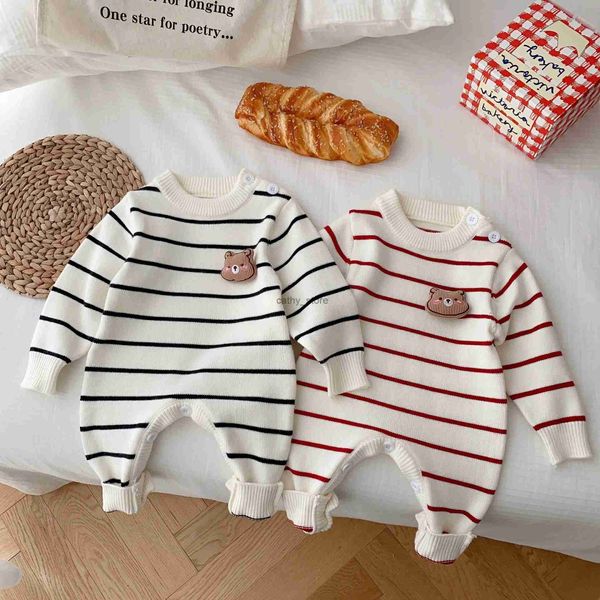 Pagliaccetti Baby Body lavorato a maglia 0-2 anni Autunno Baby Cute Stripe Pagliaccetto Abbigliamento per neonati Abbigliamento per neonato Abbigliamento per neonato TutaL231114