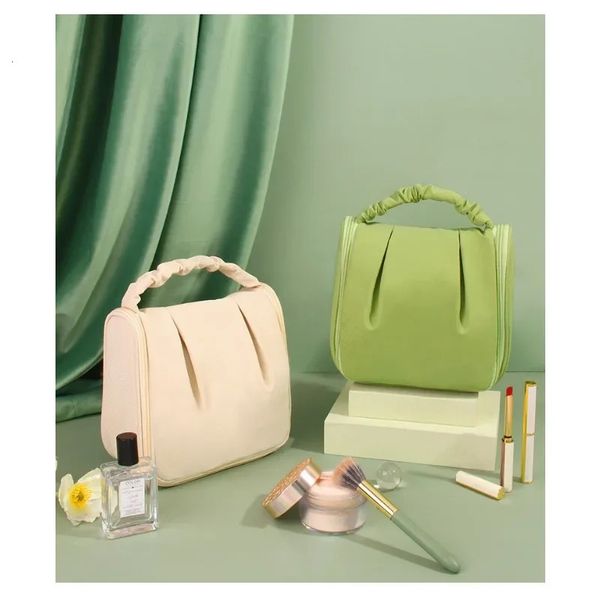 Kosmetiktaschen-Hüllen, grün, japanische Mode, tragbar, plissiert, zum Aufhängen, niedlicher Make-up-Organizer, Handtaschen, Damen-Kosmetik-Reisetasche, rosa Tasche 231215