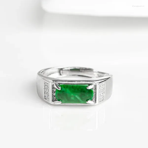 Cluster ringen Birmese Jade ontwerper Emerald Charms 925 zilveren cadeau vrouwen verstelbare charme gesneden natuurlijke Jadeïet sieraden groene mode