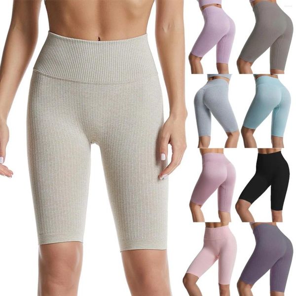 Shorts femininos fitness yoga cintura alta elastano macio equitação dança push up feminino