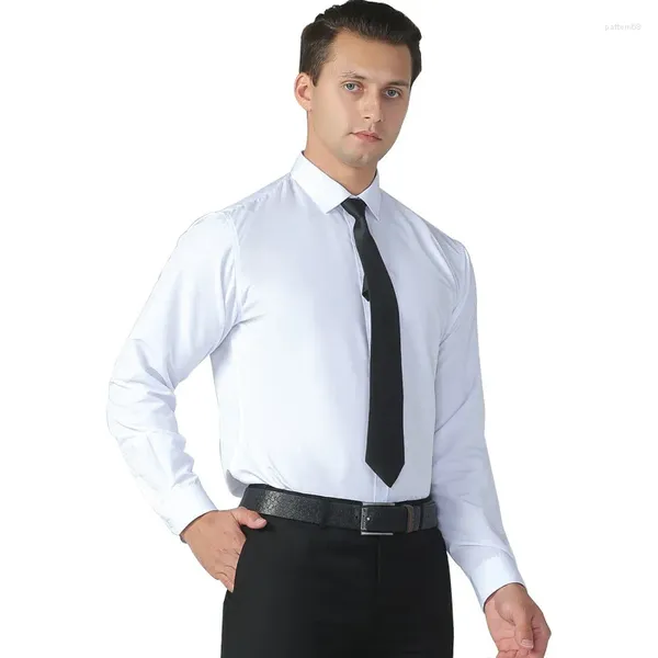 Camisas de vestido masculinas M-5XL clássico punhos franceses camisa de manga comprida coberta carcela formal negócio padrão-ajuste trabalho de escritório branco