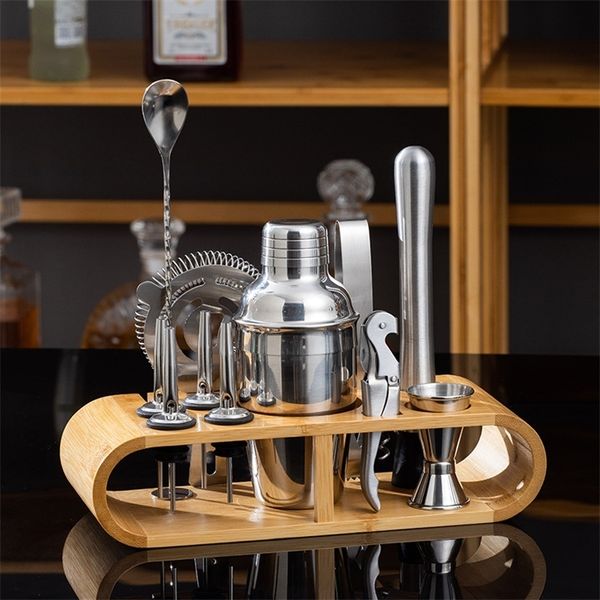 Barwerkzeuge 350 ml 550 ml 750 ml Edelstahl-Cocktail-Shaker-Becher Barkeeper-Werkzeugset mit Bambusbasis 231214