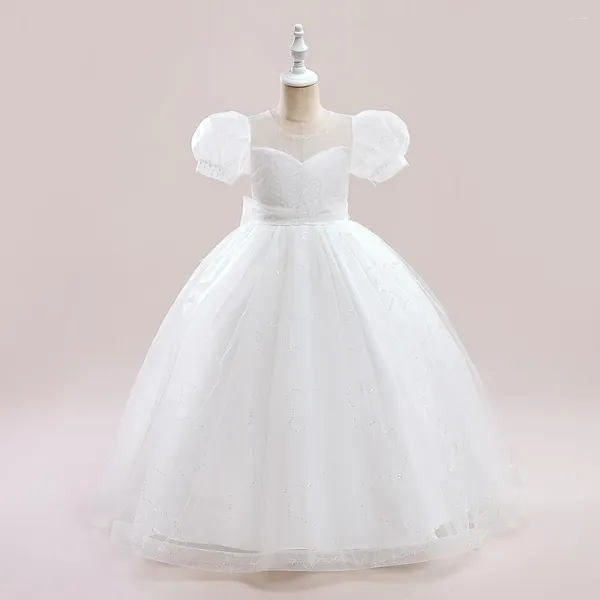 Vestidos da menina princesa branco mangas inchadas lantejoulas vestido de festa de aniversário de casamento adolescente crianças elegantes vestidos para 8-12 anos