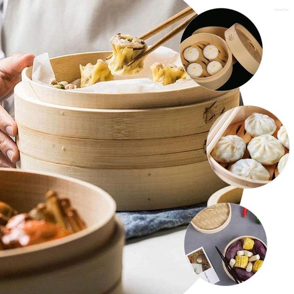 Doppelkessel Dampfer Pfanne Kochwerkzeug Gedämpftes gefülltes Brötchen Bambus Dampfkorb mit Deckel Lebensmittel Haushalt für chinesisches Küchenzubehör