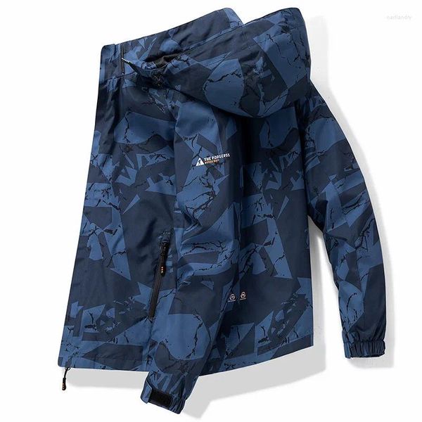 Giubbotti da uomo Vintage Giacca da trekking con cappuccio da uomo all'aperto Bomber Cappotti Giacca a vento impermeabile 2023 Primavera Autunno Casual Cargo Mens