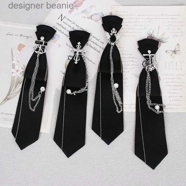 Krawatten Handgefertigte schwarze Band-Krawatte mit Kristall-Strass-Schmuck für Männer, Hemden, heiße neue Mädchen-Jungen-Kragen-Krawatten, Schuluniform-Frauen-Krawatte, L231215