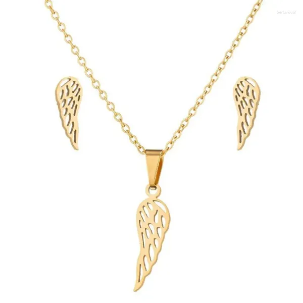 Orecchini della collana Set 20 set / lotto Orecchino a bottone a catena con pendente in piuma di colore oro argento in acciaio inossidabile per il commercio all'ingrosso di gioielli da donna