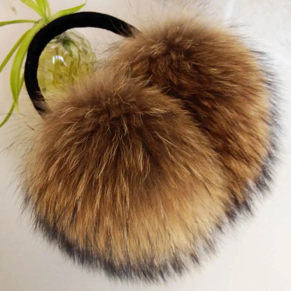 Cuffie antirumore FXFURS Paraorecchie oversize in pelliccia di procione davvero grandi Paraorecchie in vera pelliccia coreana Bella personalità Copri orecchie in pelliccia di peluche caldo 231214