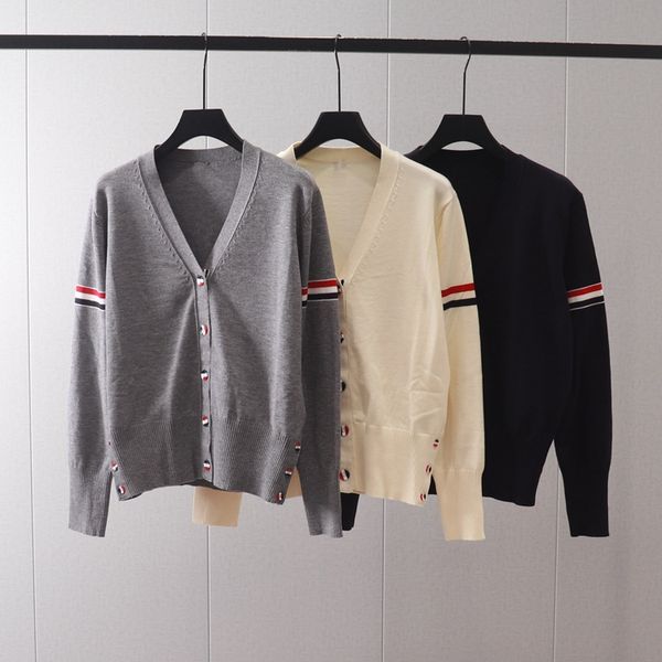 Casaco de lã manga comprida suéter de malha cardigan suéter fino feminino top com decote em v masculino e feminino