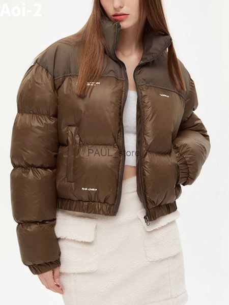 Damen Daunenparkas American Style Vintage Spice Girl Baumwolle gefütterter Mantel Damen 23 Winter Short Bread Suit Stilvolle Straßenjacke mit vertikalem KragenL231215