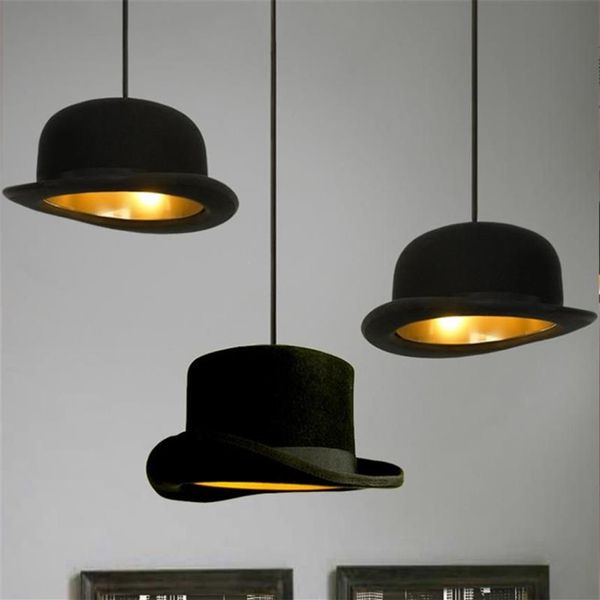 Moderno preto led e27 luzes pingente mágico tecido bowler chapéu alto lâmpadas iluminação loja de roupas decoração luminárias326t