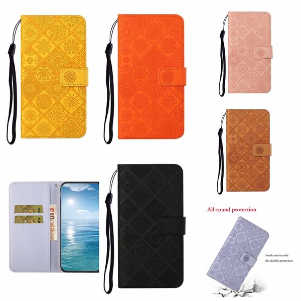 Custodie a portafoglio in pelle stile etnico retrò per Samsung S24 Ultra A35 A55 S23 FE Plus A05S A15 A23E A14 5G Fiore pizzo Hennè Mandala ID Slot per carta Custodia Flip Cover Pouch