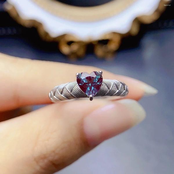 Clusterringe Herz 6mm Alexandrit Ring 925 Silber Verlobung für Frauen Jahrestag Geburtstagsgeschenk