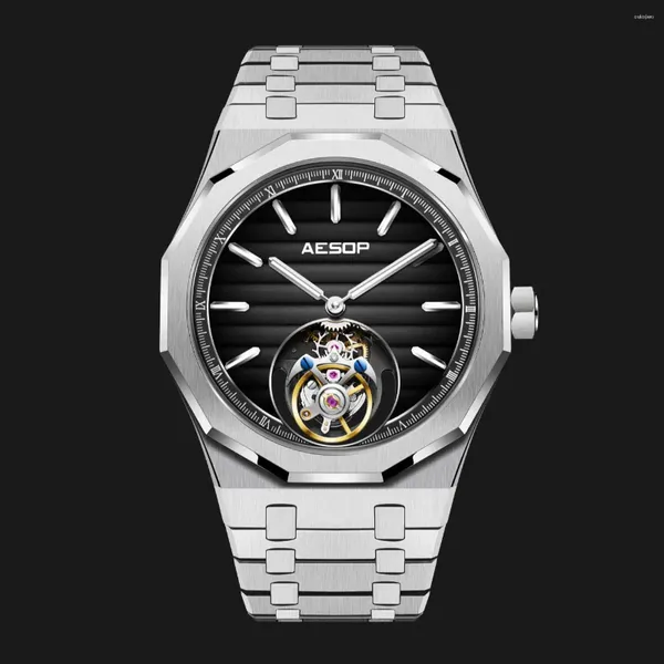 Наручные часы AESOP 2023 Flying Tourbillon Механические часы со скелетом для мужчин Роскошные часы 50M Водонепроницаемые 7057 Градиентный циферблат