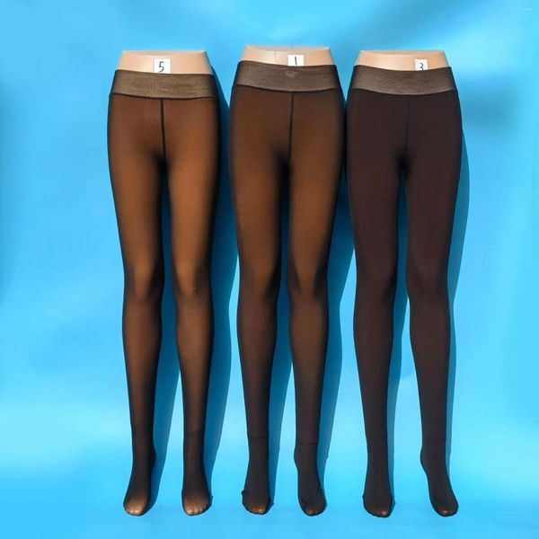 Damen-Leggings, Kaschmir-All-in-One-Hose zum Warmhalten, verdickte Strumpfhosen, Kompressions-Nylon, glänzend, nahtlos, braune Farbstrumpfhose für Schwarz