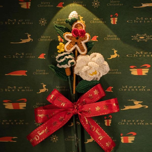 Fiori matrimonio Albero di Natale Omino di pan di zenzero Tessuto artificiale Ricamo Bouquet da damigella d'onore Mariage Fiore lavorato a maglia tessuto a mano