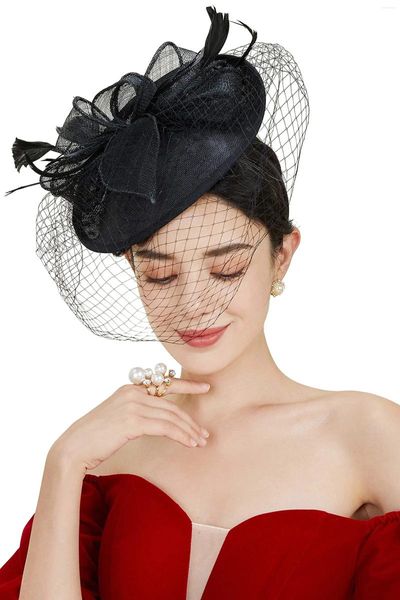 Черный Sinamay, чародейка для чаепития для женщин, шляпа дерби в Кентукки, заколка для волос, коктейльное свадебное платье, повязка на голову, церковь