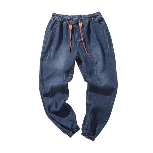 Calças masculinas moda oversized cordão elástico na cintura denim solto tamanho grande versátil jeans leggings calças casuais