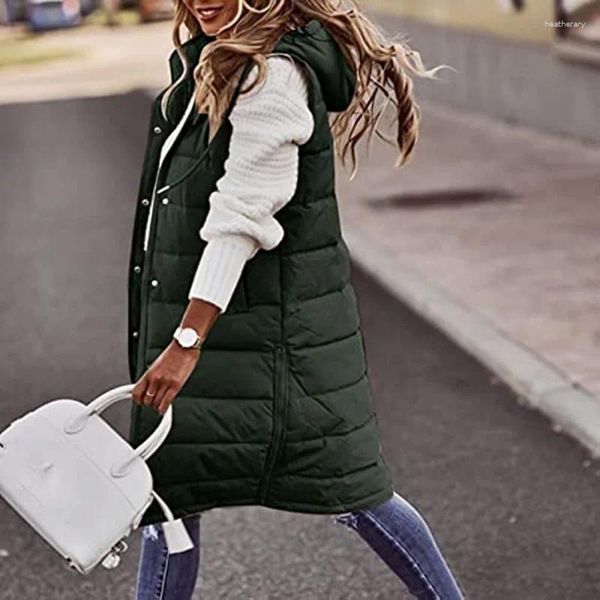 Trench da donna lungo con cappuccio gilet da esterno piumino trapuntato cappotto senza maniche maglioni leggeri invernali