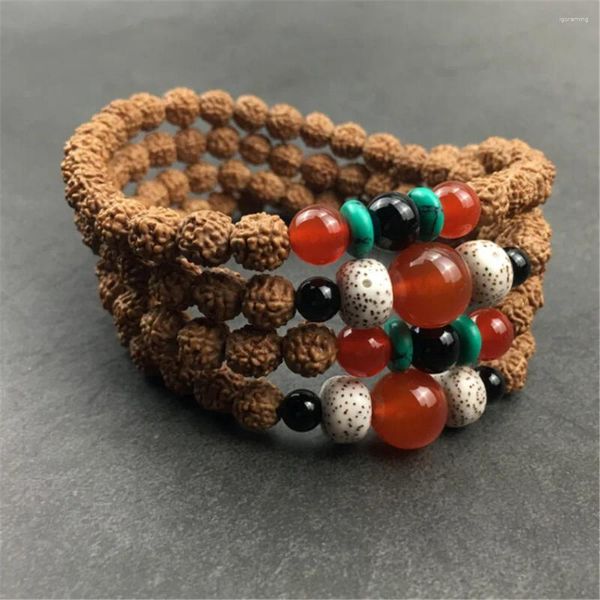 Filo 8mm Naturale 5 Petali Rudraksha 108 Perline Bracciale Moda Uomo o Donna Buddista Preghiera Rosario Mala Meditazione Collana Dropship