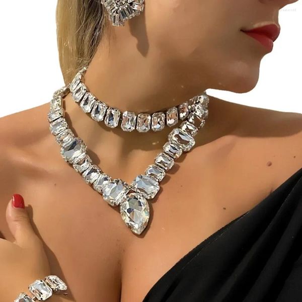 Girocollo semplice collana a forma di V catena fascino donna cubo colletto di dichiarazione gioielli in cristallo regalo di strass di lusso