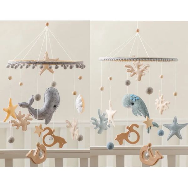 Mobiles Bébé doux feutre dessin animé boule de laine coquillage hochets suspendus lit cloche né Mobile berceau support en bois Montessori éducation jouets 231215