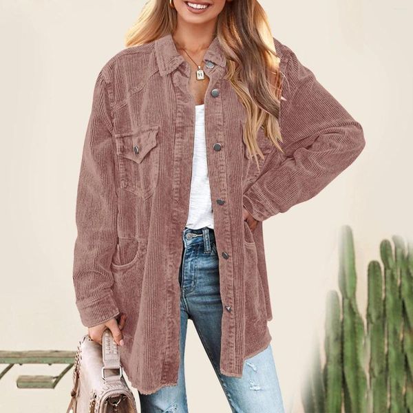 Frauen Blusen Taste Lose Beiläufige Jacke Cord Dickes Hemd Revers Mode Jugend Weibliche Frauen Bluse 2023 Herbst