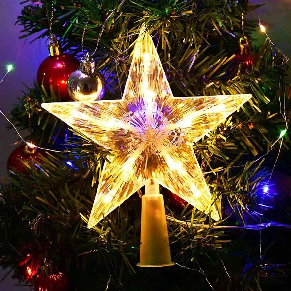 Decorazioni natalizie 2418 cm Luce splendente Stella Albero Topper Decor LED Ornamento Albero di Natale Stella Stella Topper Decorazioni Fata con scatola batteria 231215