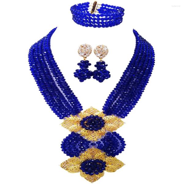 Collana di orecchini set piuttosto blu reale perline africane gioielli di cristallo per regali di festa di nozze nigeriani 6HLK02