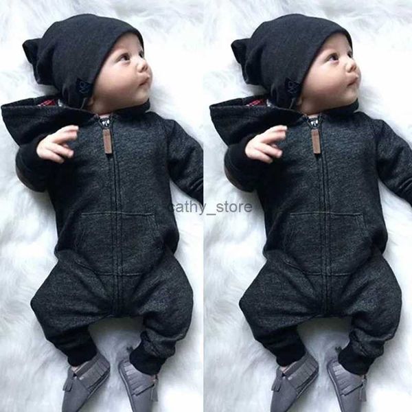 Mamelucos bebé niño niña mameluco cálido mono niños algodón manga larga con capucha cremallera ropa de una pieza 0-24ML231114