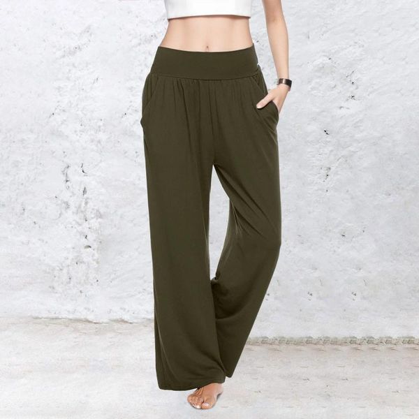 Calças femininas calcinha para mulheres moda casual sólido perna larga solta conforto yoga sweatpants bolso design elástico algodão hipster
