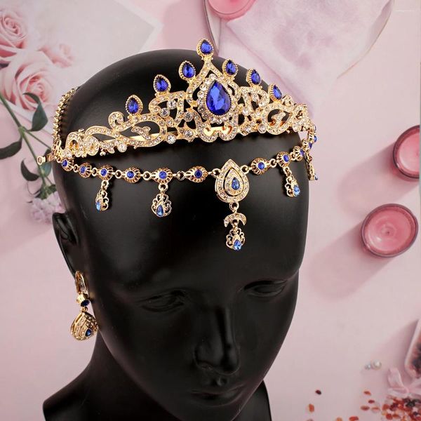 Collana orecchini set gioielli con strass goccia d'acqua placcati oro per regali da sposa marocchino turco caftano matrimonio donne del Medio Oriente